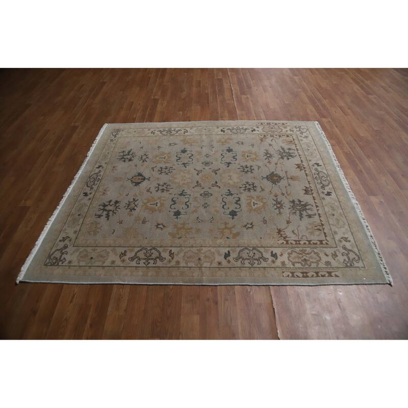 Hand Knotted Oriental 100% Wool Carpet Transitional Floral Greys & Charcoal Oushak Area Rug - 6' 0'' X 5' 1''