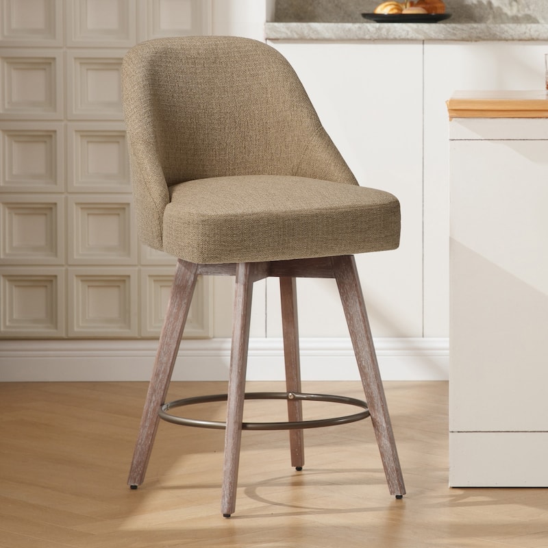 26" Counter Height Swivel Bar Stool, Upholstered Counter Stools - 39.37" (H) x 22.44" (D) x 21.65" (W) - Single - Linen Sand Brown