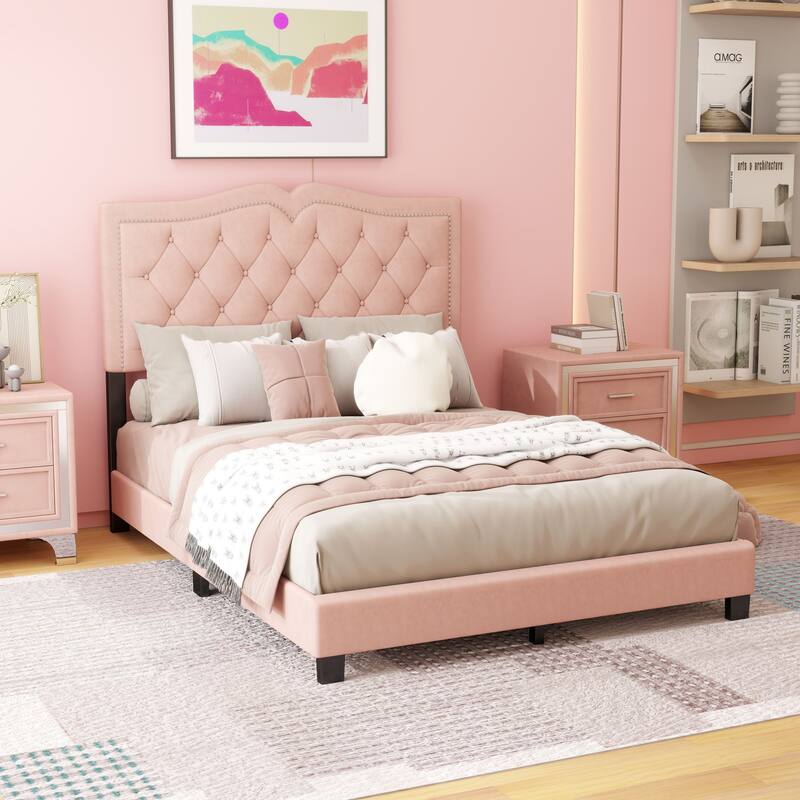 Upholstered bed frame with rivet design