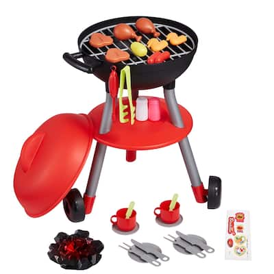 Black Red Plastic Grill Playset with Lights and Sounds for Kids - 16.9” L x 14.5” W x 23.23” H