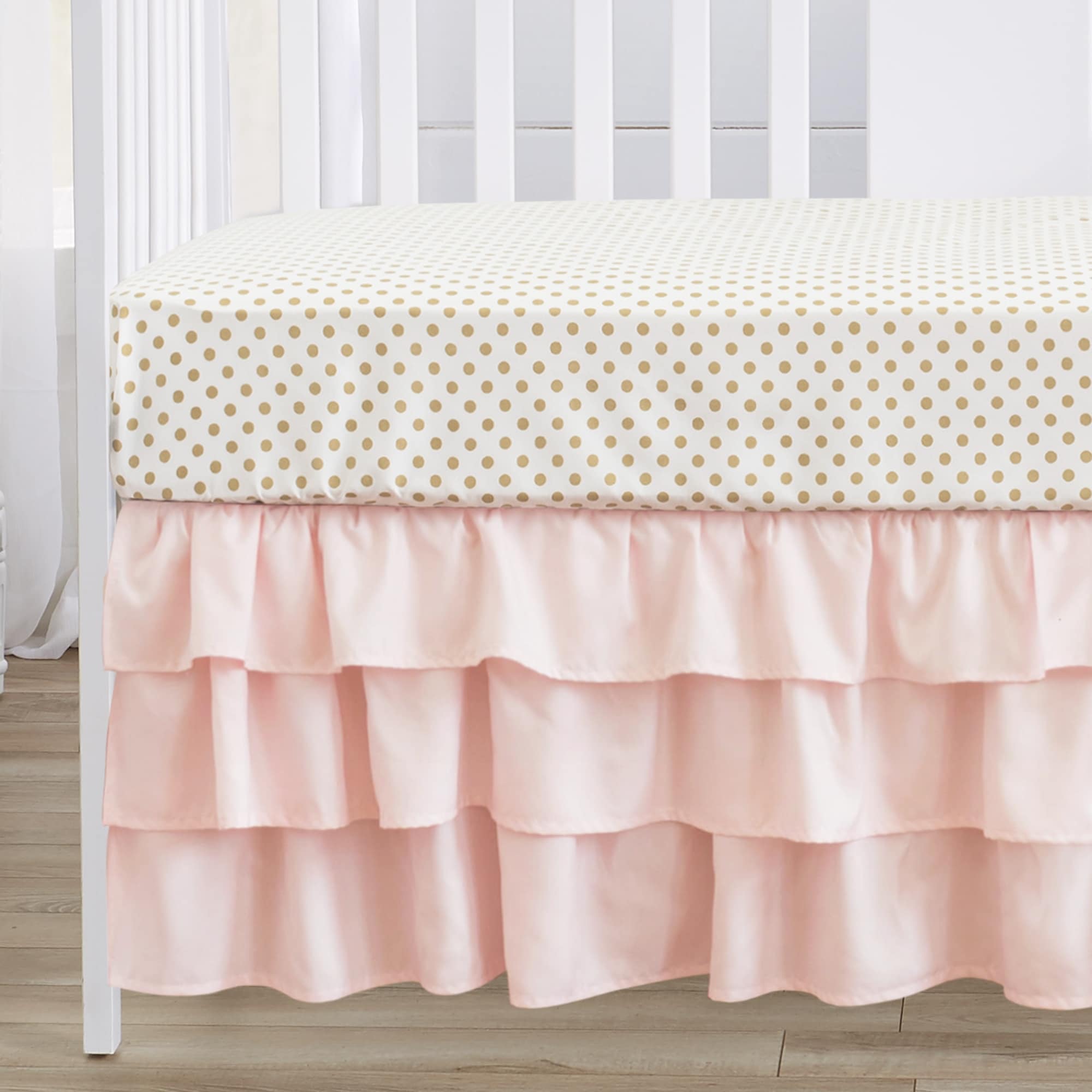 Sweet Jojo Designs Blush Pink White Damask And Gold Polka Dot Amelia Girl Baby Bedding 4 Piece Crib Set