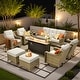 preview thumbnail 3 of 71, OVIOS 10-piece Patio Wicker Swivel Rocking Chair Set With Fire Pit Light Grey