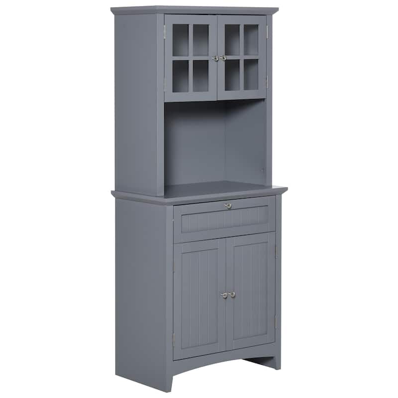 HOMCOM Kitchen Buffet Hutch Wooden Storage Cupboard with Framed Glass Door, Drawer and Microwave Space - 27"x15.75"x64.5"