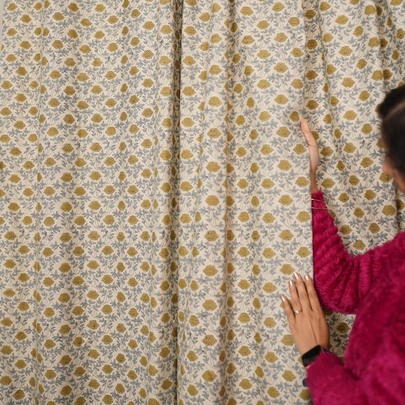 Fabdivine Floral Soft Linen Blend Fabric Kitchen Living Room Window Home Accent Décor Curtain