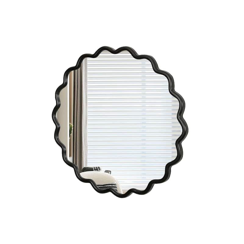 Mia Solid Wood Wavy Round Wall Mirror with HD Reflection and Artistic Frame Design by GDFStudio