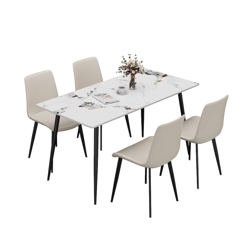 Set of 4 Kitchen Chair Leisure Chair Leather Chair Vanity Chair Cream Office Chair Coffee Chair with Metal Legs