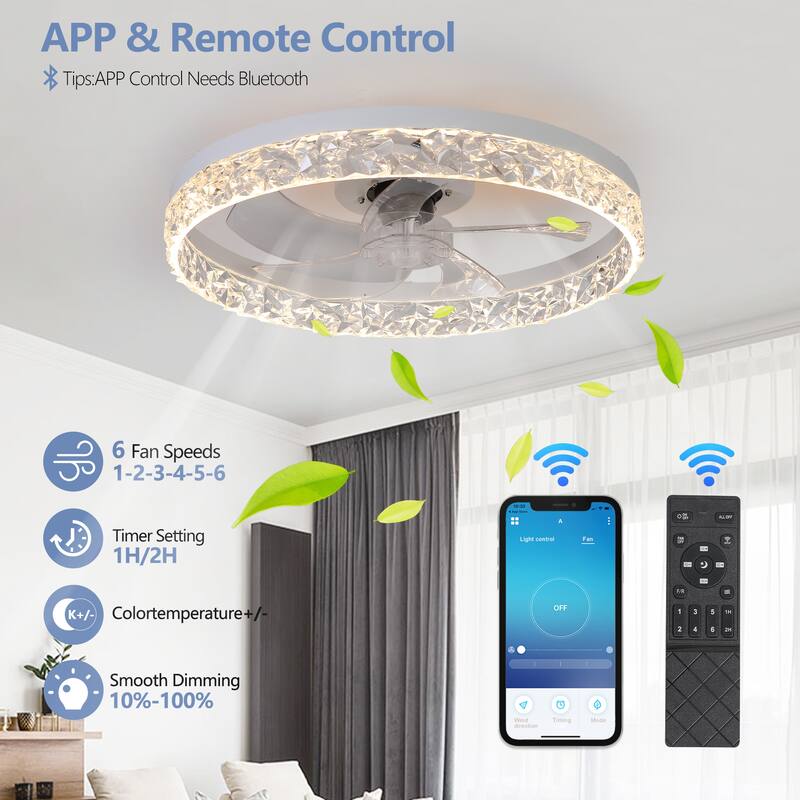Modern Ceiling Fan Light with Adjustable Color Temperature and Remote Control, 6 Wind Speeds for Bedroom and Living Room