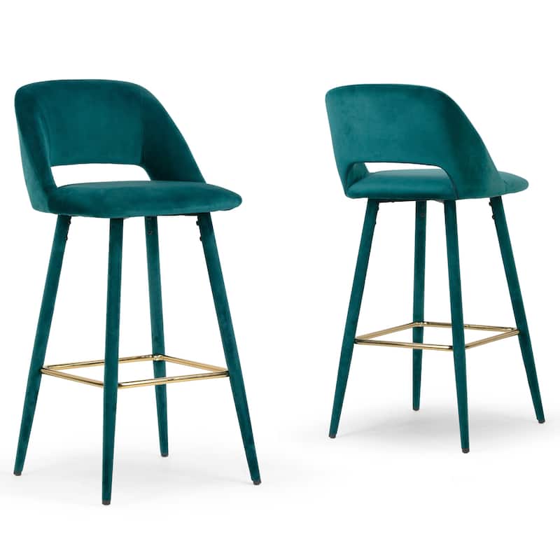 Silver Orchid Dempster Teal Velvet Barstool (Set of 2)