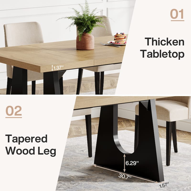 Oak Large Dining Table Wood Rectangular Kitchen Table for Dining Room