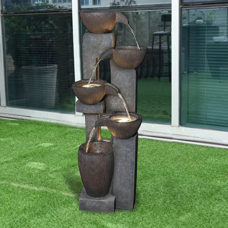 5-Tier Outdoor Water Fountain w/ Lights Water Feature