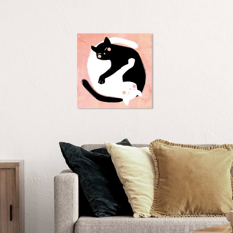 Wynwood Studio 'Yin Yang Cats' Animals Wall Art Canvas Print Cats and Kitties - Pink, White - 20 x 20