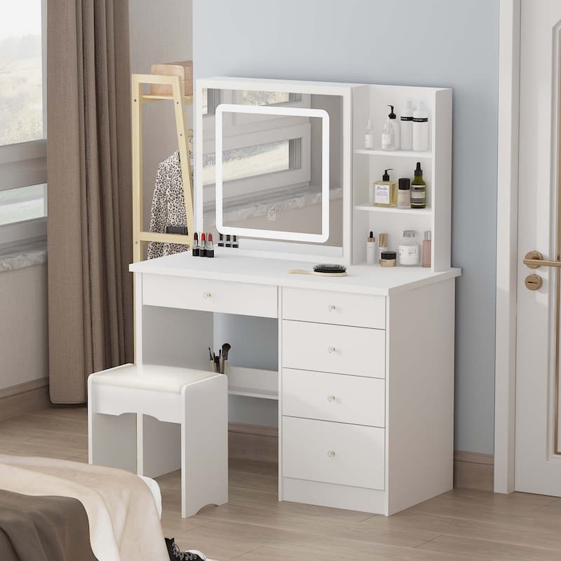 Timechee 39.4"Wide Makeup Vanity Set with Stool and Touching Light Mirror - 39.4"W