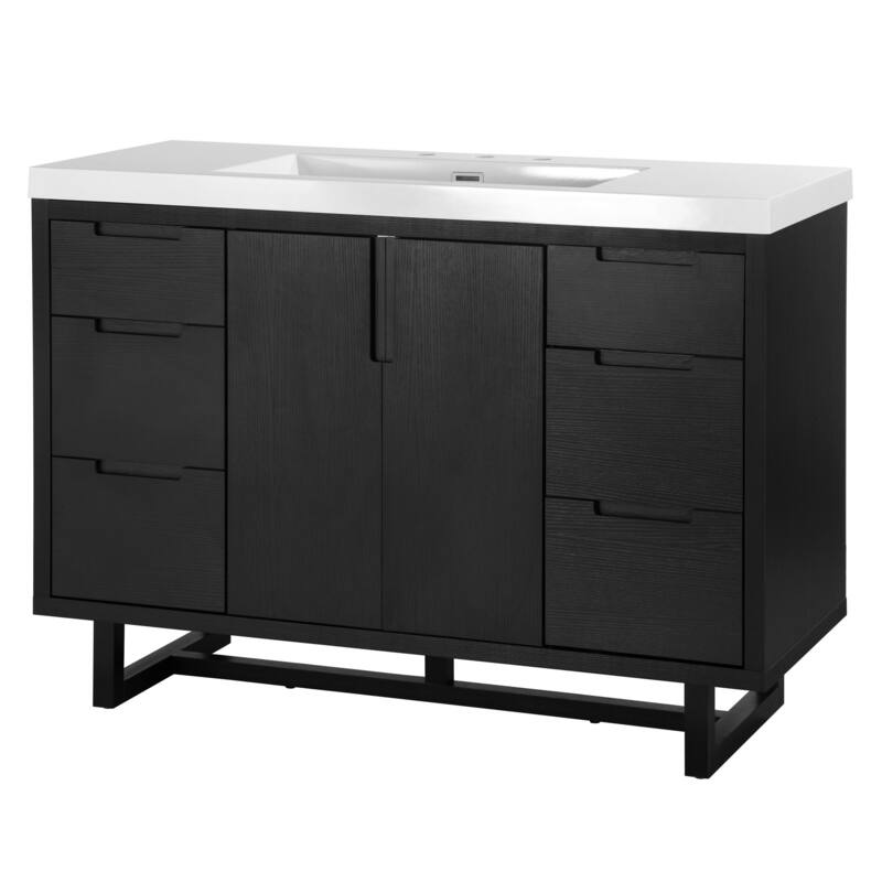 47.2" Space-Saving Bathroom Vanity with Resin Sink, 2 Doors & 6 Drawers, Soft-Close Hardware