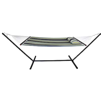 Hammock with Stand & Spreader Bars and Detachable Pillow, Heavy Duty, 450 Pound Capacity for Indoor/Outdoor (Blue/Aqua)