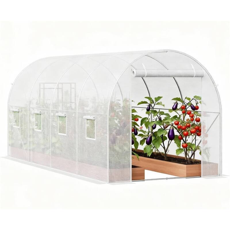 15x6.3x6.4 ft Outdoor Large Walk-in Tunnel Greenhouse with 8 Screen Windows - Metal