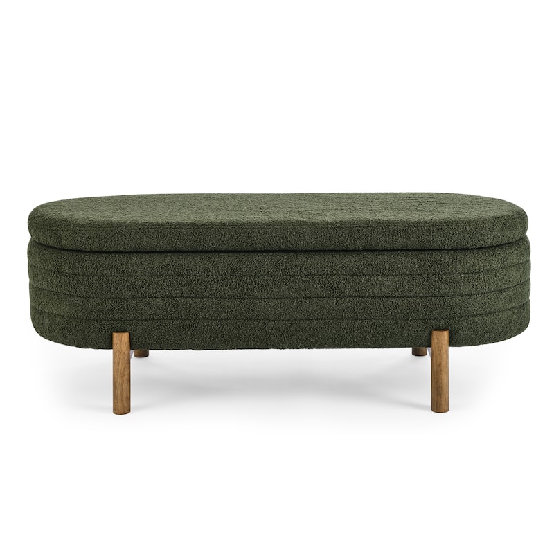 Ottoman Oval Storage Bench,Rubber Wood Legs