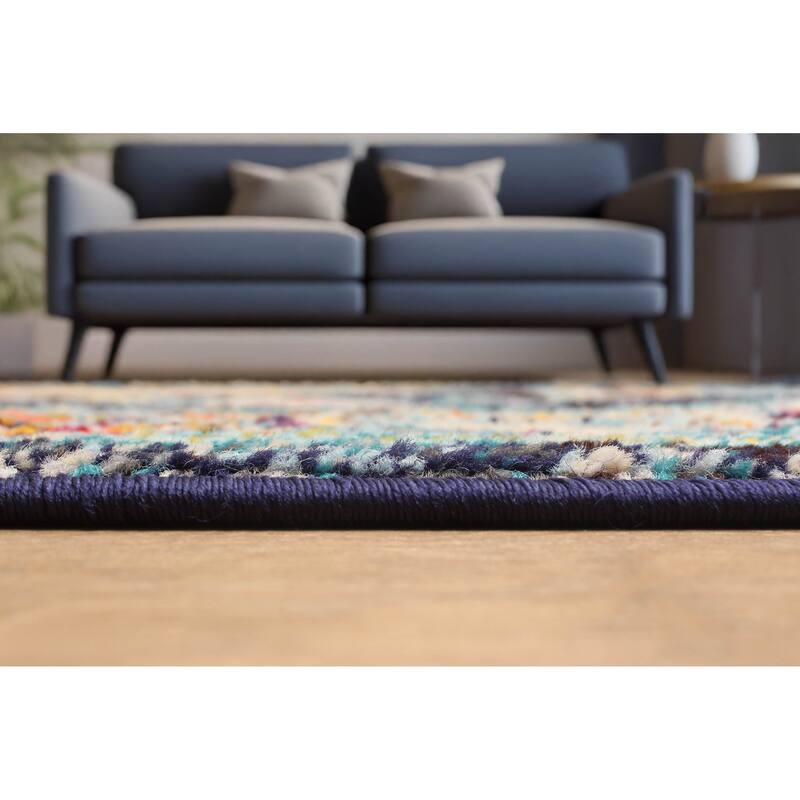 ECARPETGALLERY Machine Made Lotus Navy Area Rug