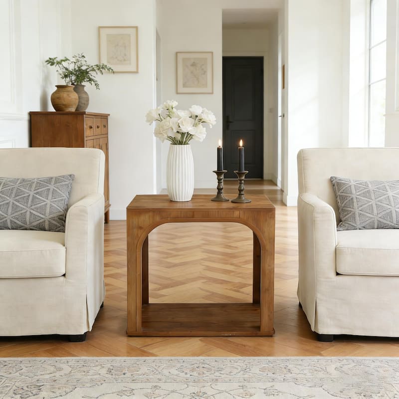 Farmhouse Side Table, 25" Solid Wood End Table
