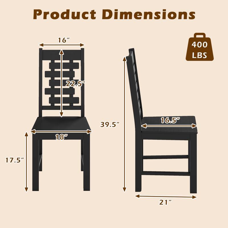 Classic Solid Wood Dining Chairs Set of 2 with High Back and Hollowed Design Vintage Style Kitchen Chairs - 18" x 21" x 39.5"
