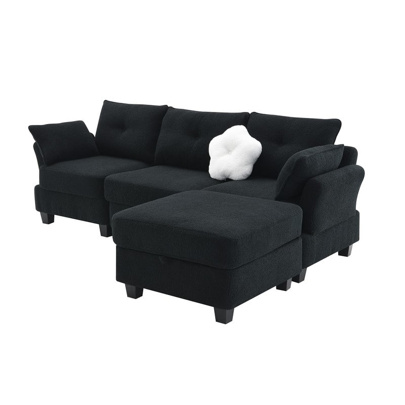 L-shaped Couch Sectional Couch with 3 Pillows,Living Room 4-Seat ...