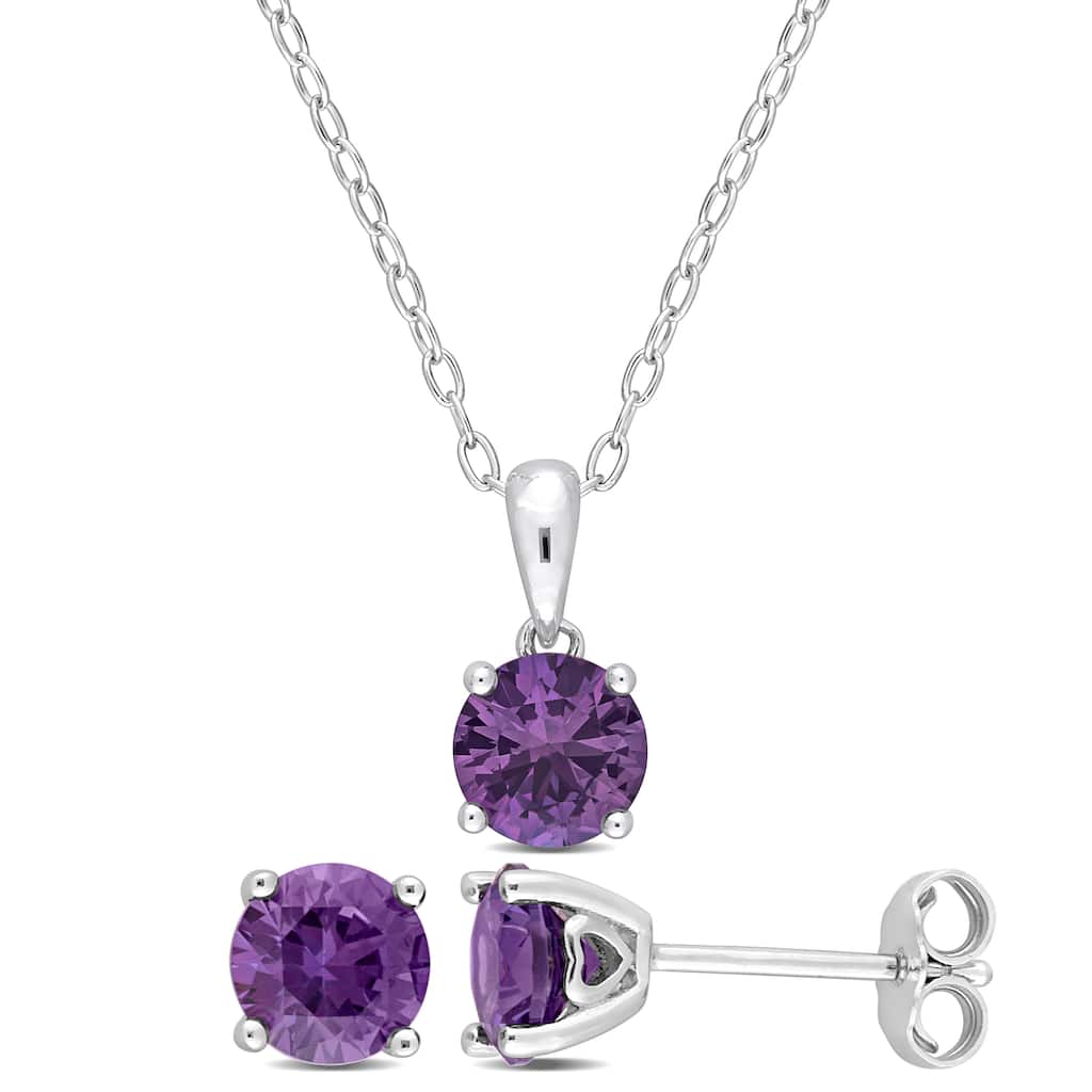 Miadora Sterling Silver Gemstone Birthstone Earrings and Neclace Set