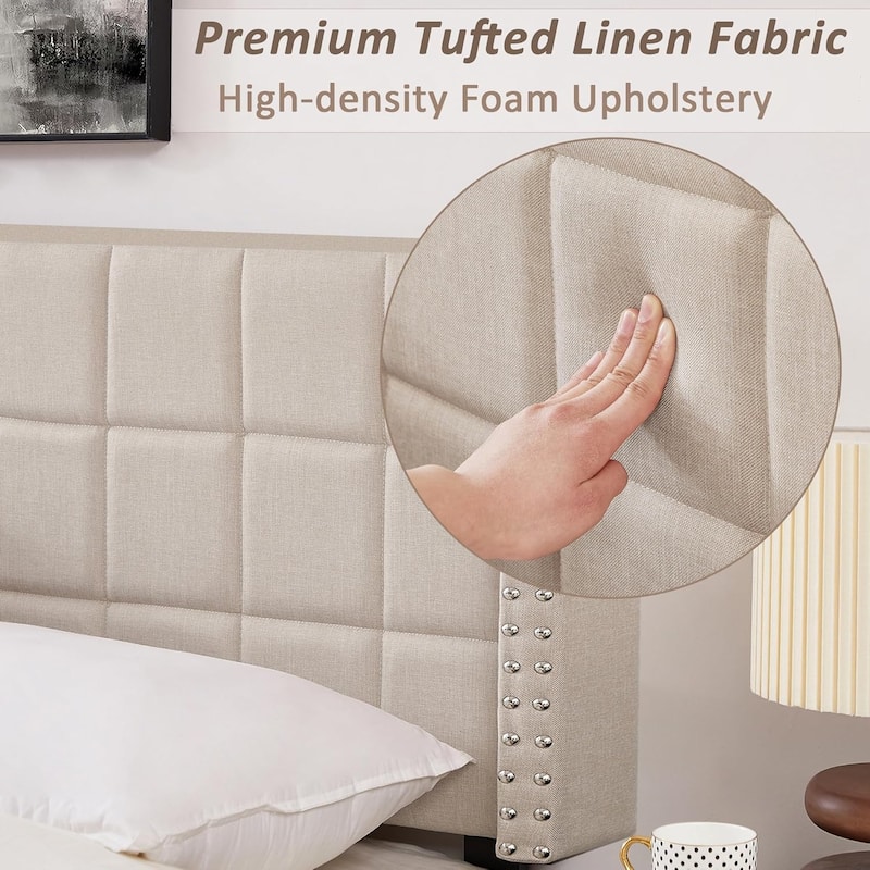 Javlergo Queen/King Size Adjustable Upholstered Headboard, Modern Wingback Headboard with Double Nailhead Trimming