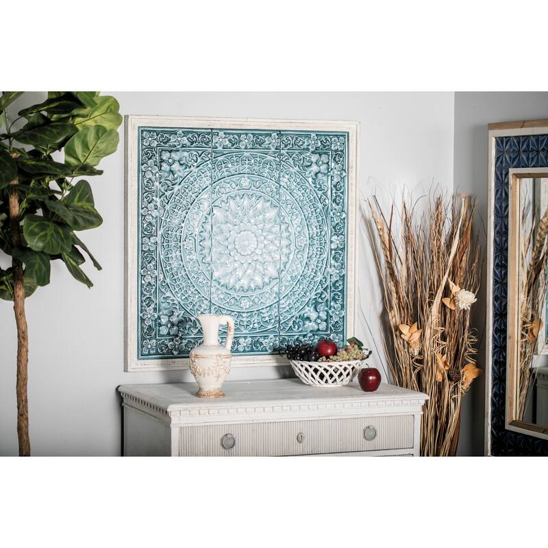 Blue Metal Scroll Home Wall Decor with Embossed Details - Blue