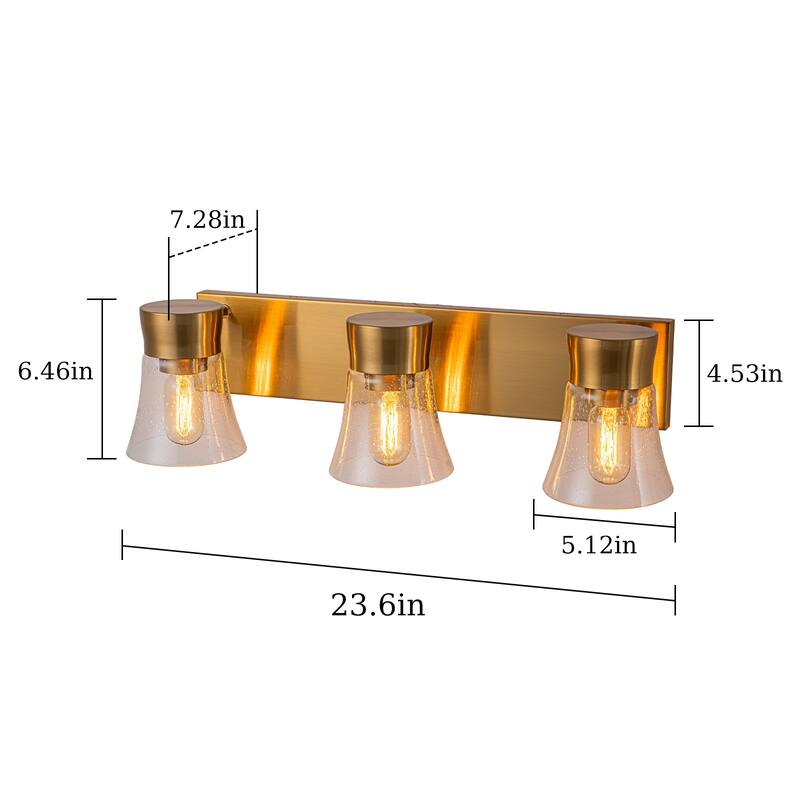 3-Light Bathroom Vanity Light with Seedy Glass Shade Wall Sconces - 23.6''W