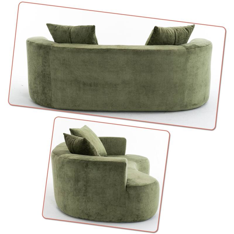 Modern Stylish 2-Seater Frame-Free Compressed Chenille Upholstered Loveseat Sofa with 3 Pillows