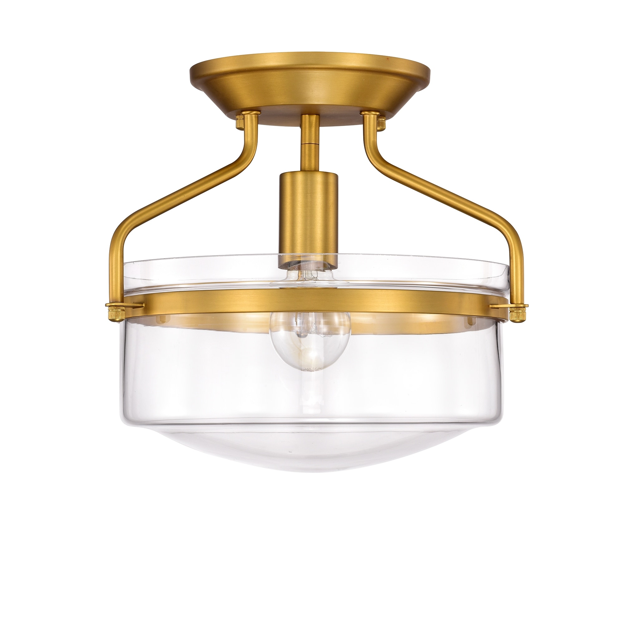 Byron Aged Brass 1-Light Metal & Glass Bowl Shade Semi-Flush Mount 