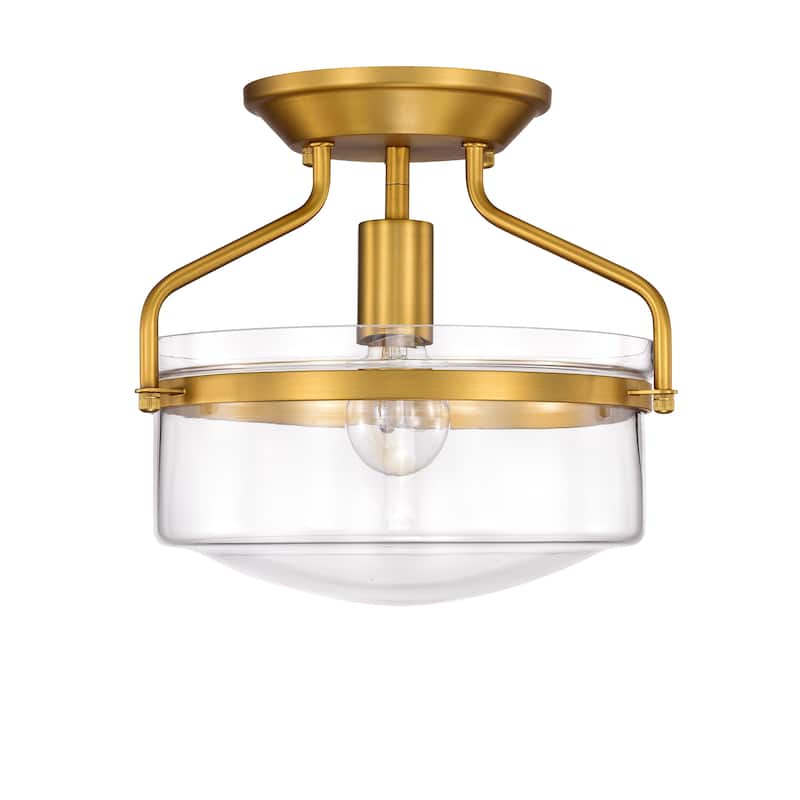 Byron Aged Brass 1-Light Metal & Glass Bowl Shade Semi-Flush Mount