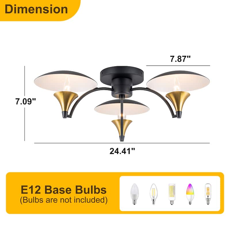 Starsky 3-Light Mid-Century Modern Semi Flush Mount - Black&Gold