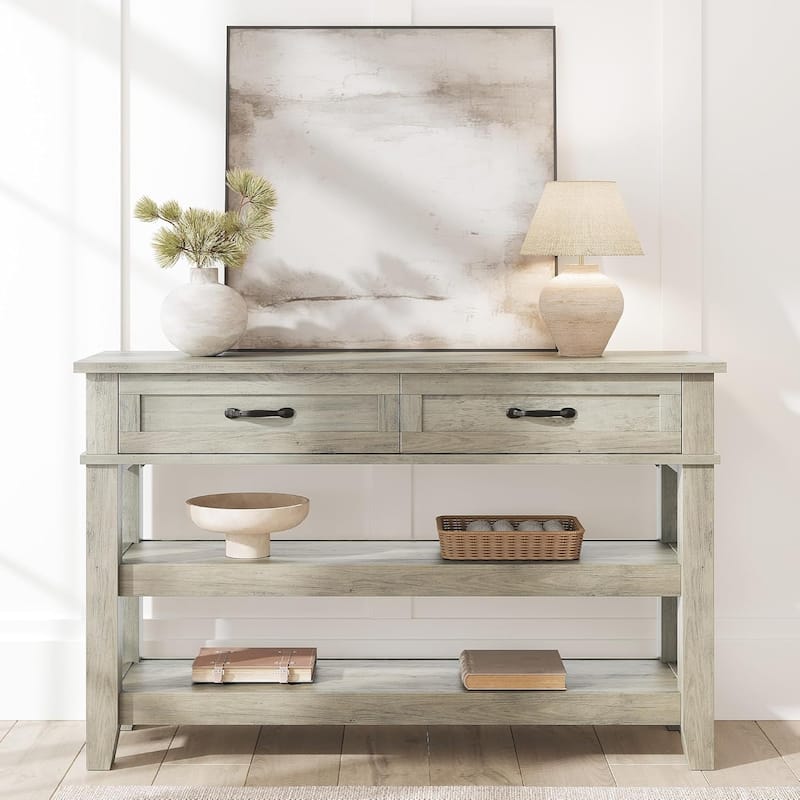 3 Tier Farmhouse Entryway Table, Console Table with 2 Storage Drawers