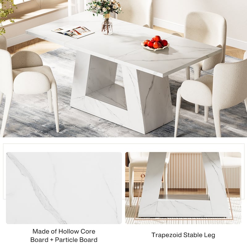 63" Modern Faux Marble Dining Table for 4-6 People - 63" L x 31.5" W x 29.53" H