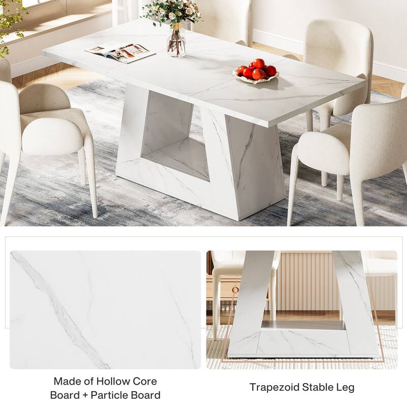 Wooden Faux Marble Dinner Table with Sturdy Base - 31.5"D x 62.99"W x 29.53"H