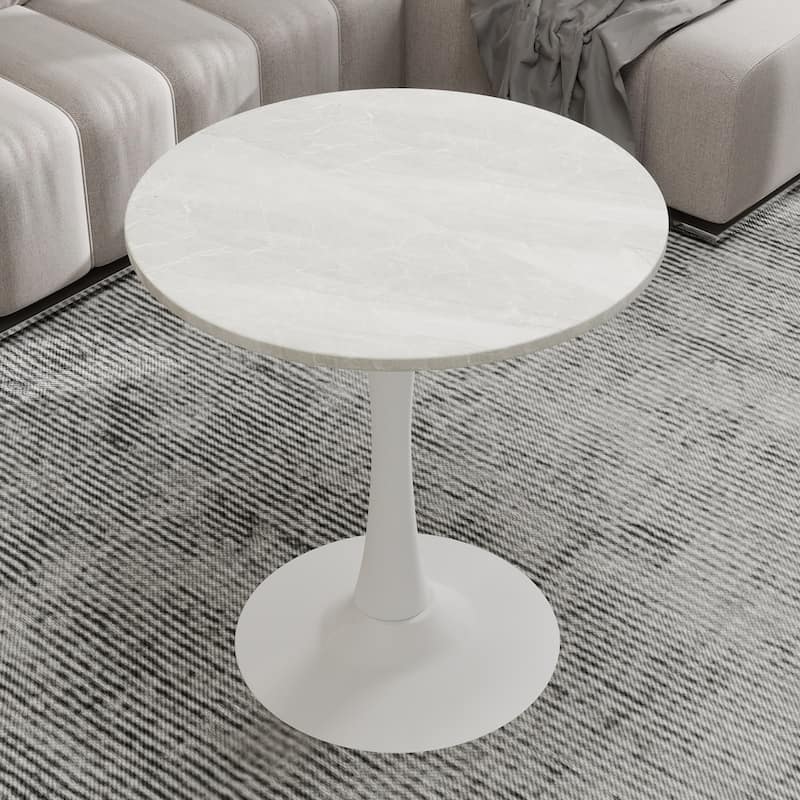 27.6" Mid-Century Modern Style Dining Table, Accommodates 2-4 People, Featuring A Round White-Veined Marble Tabletop