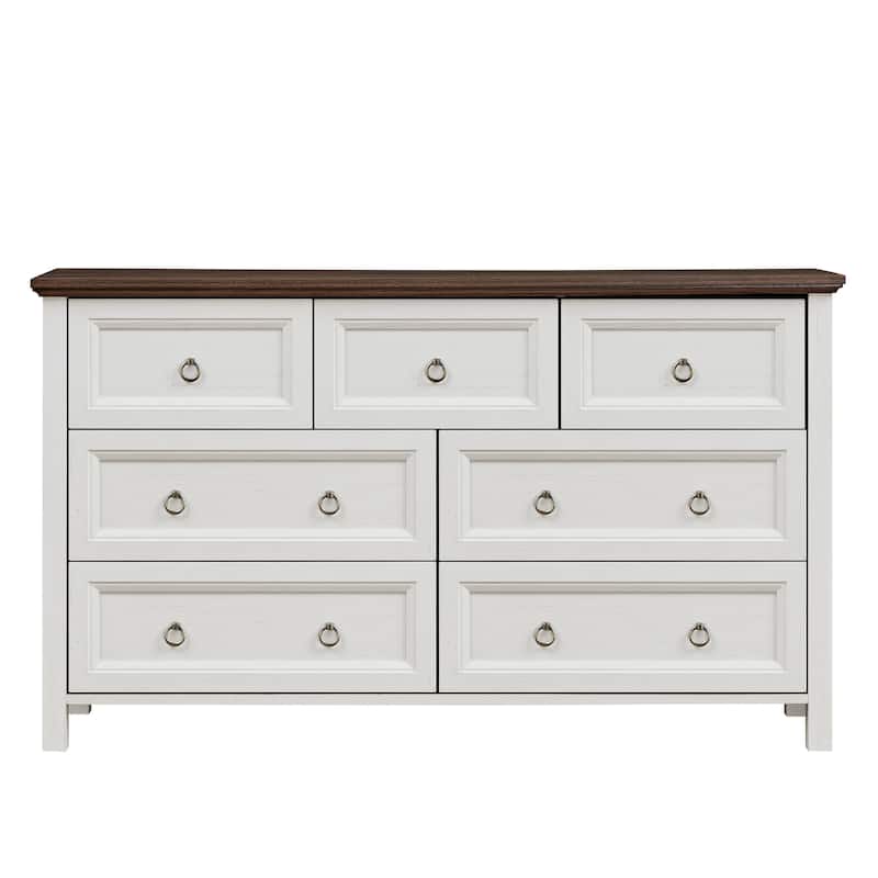 Wood Rustic 7 Drawer Dresser with Metal Round Handles
