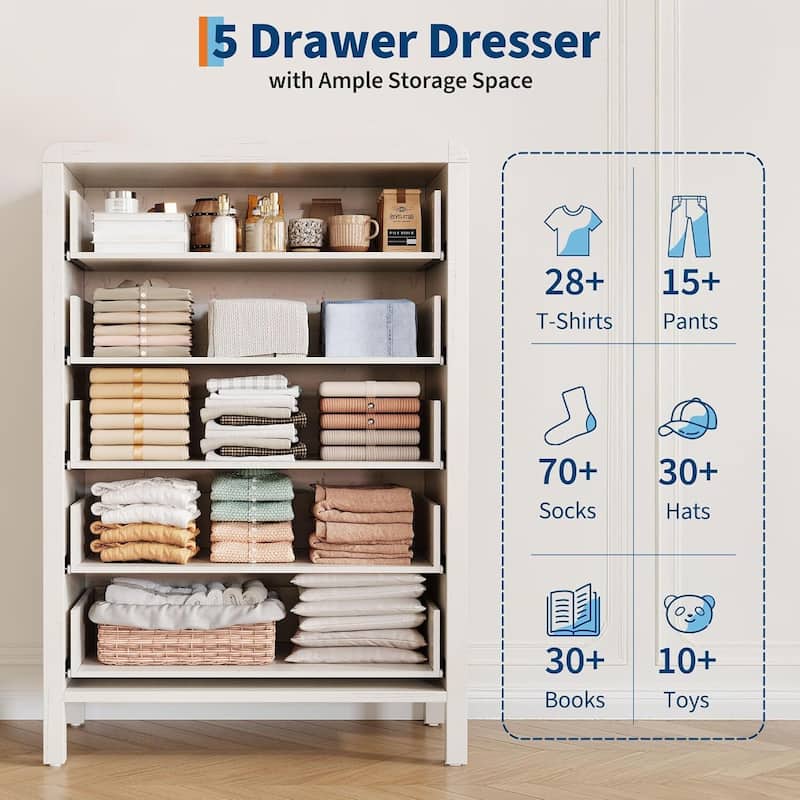 Modern 5 Drawer Dresser with Large Drawers for Bedroom, Living Room