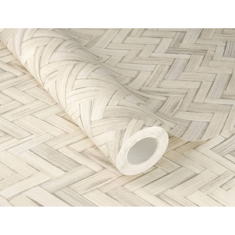 A-Street Prints Ellery Beige Herringbone Wallpaper