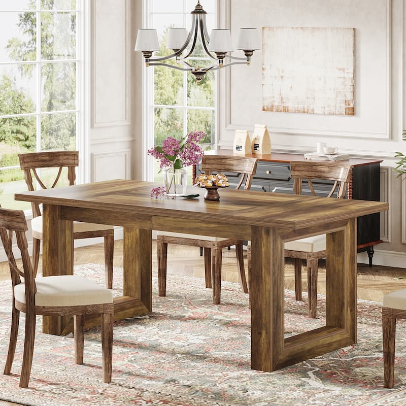 Farmhouse Dining Table for 4-6 People, 63-Inch Wood Kitchen Table