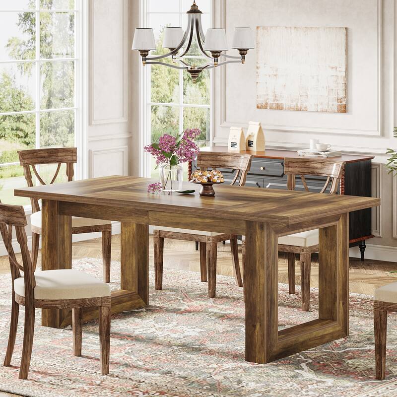 Large Rectangular Wooden Kitchen Dining Dinner Table for 4-6 People - Brown