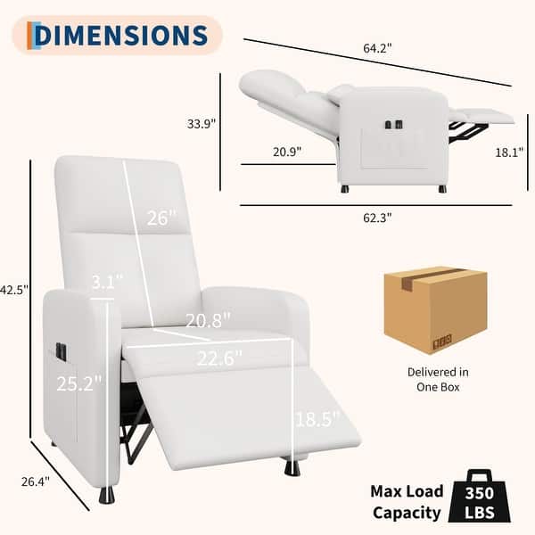 dimension image slide 1 of 3, Garvee Power Recliner Chair with Massage and Heat, Adjustable PU Leather Sofa with Memory Remote, USB Port