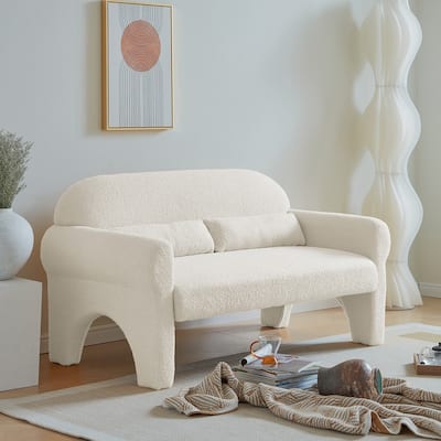 Modern Lambs Wool Fabric Loveseat Sofa with Lumber Pillows for Living Room