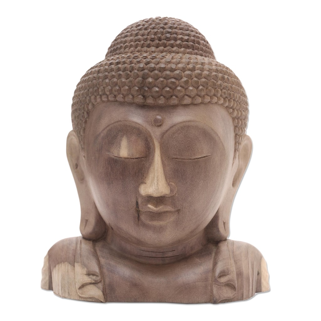 Novica Handmade Buddha Bust Wood Sculpture