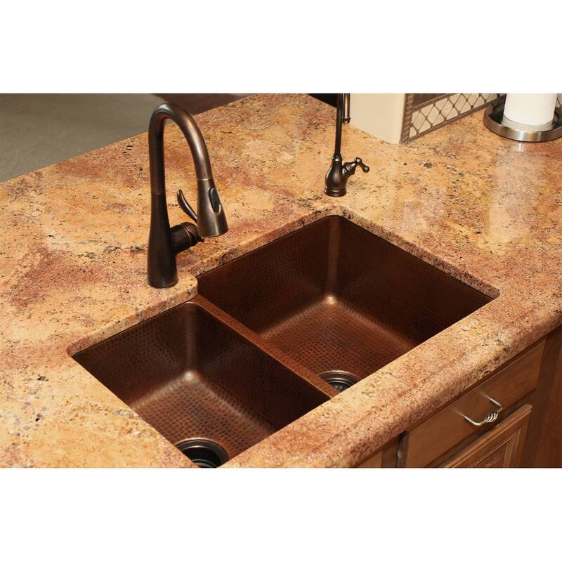 33-in Hammered Copper 40/60 Double Basin Kitchen Sink (K40DB33229)