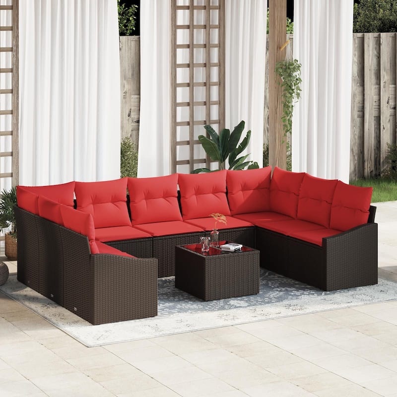 vidaXL 10 Piece Garden Sofa Set with Cushions - 113.8×70.3×27.2