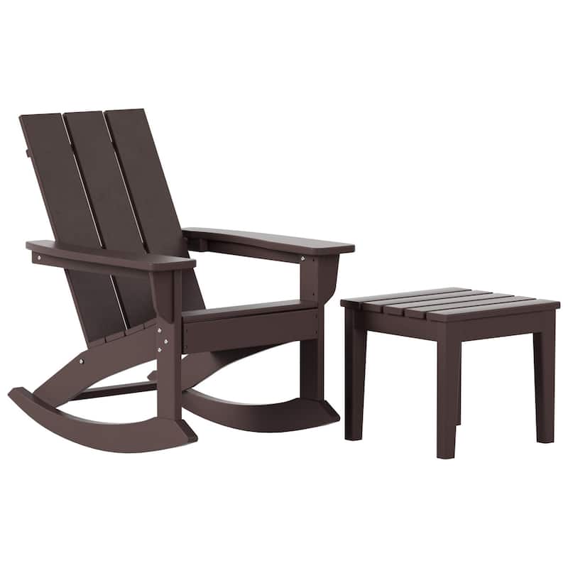 Shoreside Modern Eco-Friendly All Weather Poly Adirondack Rocking Chair with Side Table (2-Piece Set)