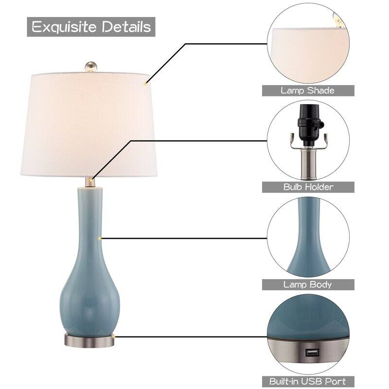 28.5" Ceramic Table Lamp Set with USB (Set of 2)