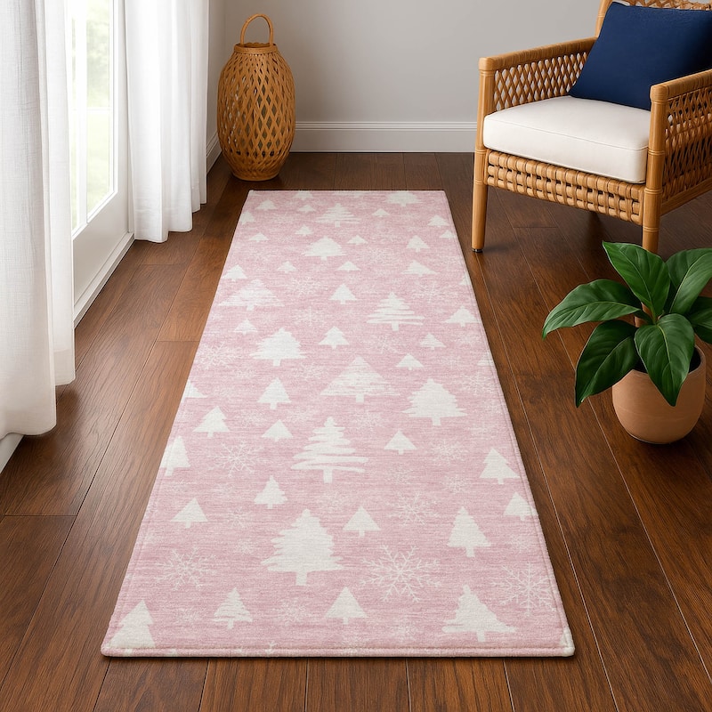 Premium Washable Super Soft Christmas Tree Mayfield Rug - Pink - 2'3" x 7'6"