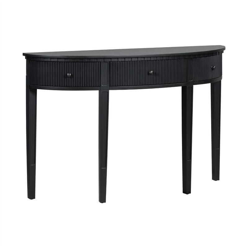 Curve Design Console Table with 3 Storage Drawers, Modern Entryway Table Sofa Table with Vertical Stripe Design and 4 Legs